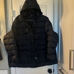 Lands End Black Hooded Puffer Jacket 3XL